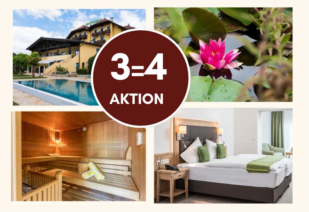 Hotel met zwembad, sauna, kamer en waterlelie, actie 3=4
