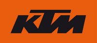 Schwarzes KTM-Logo auf orangefarbenem Hintergrund