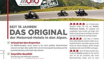 Geschichte der MoHo's Motorradfahrer in den Alpen werben für MoHo Motorrad-Hotels seit 18 Jahren