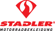 Stadler Logo mit rotem Symbol und Motorradbkleidung Schriftzug