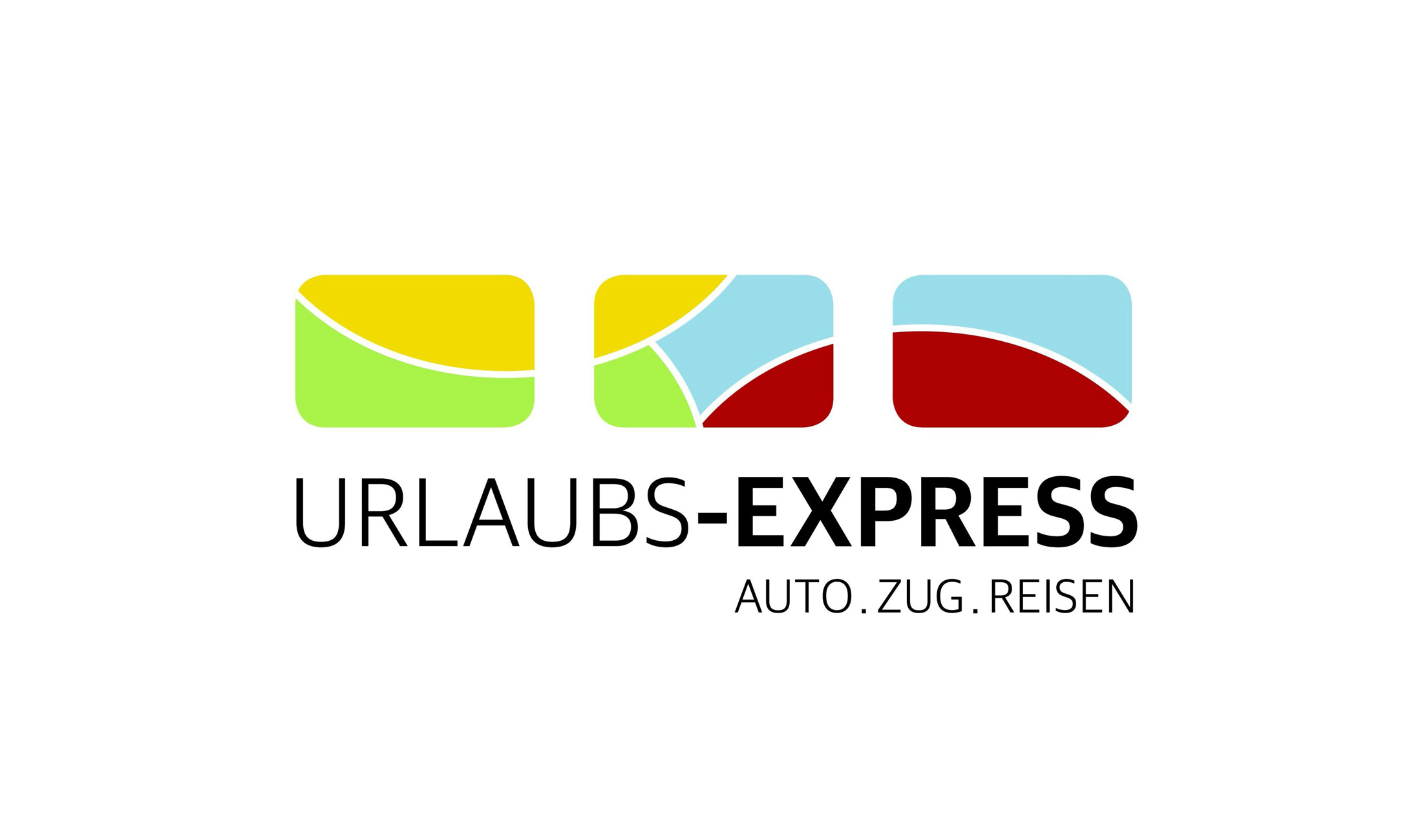 Urlaubs-Express logo with colorful shapes and Auto Train Travel text