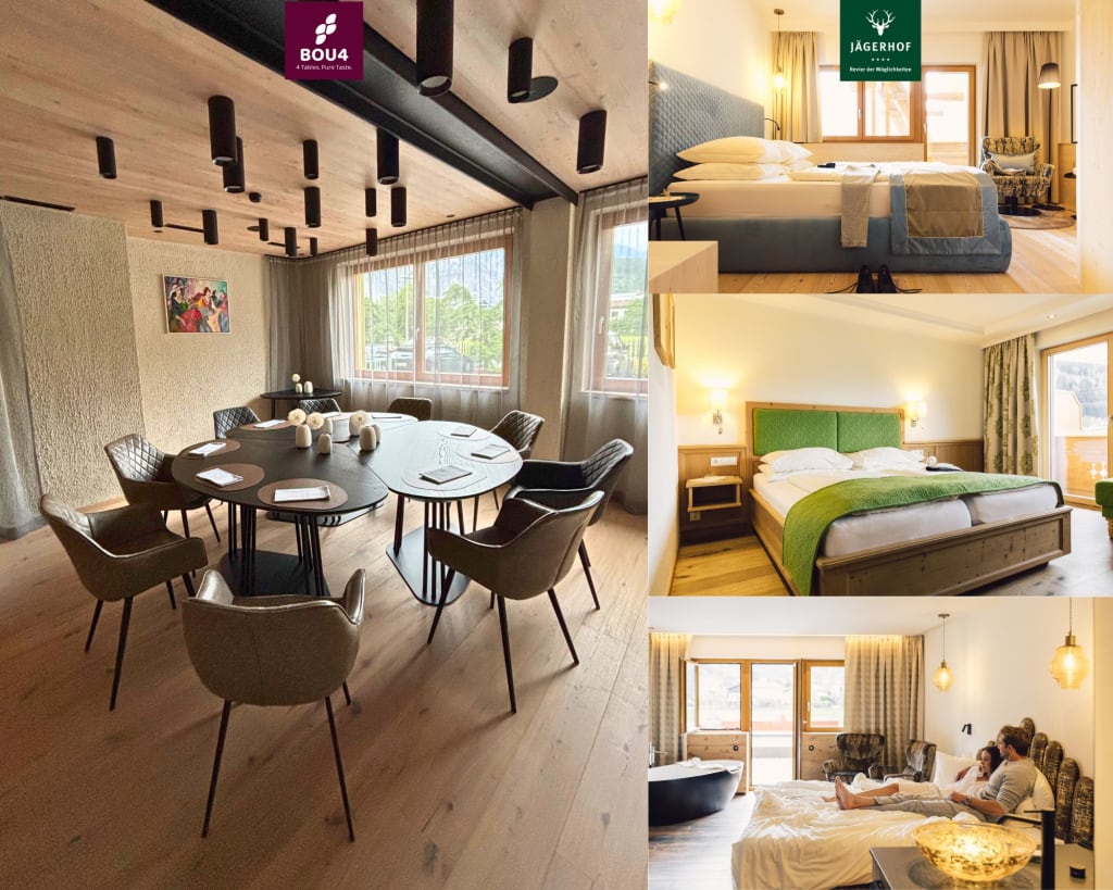 BOU4 x Jägerhof - Taste & Stay Moderner Konferenzraum und gemütliche Hotelzimmer mit Betten